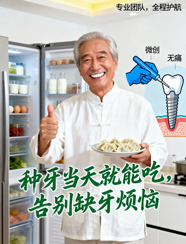 即刻负重种植牙老人当天吃饭